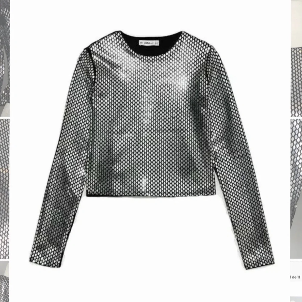 NWT Zara Woman Honeycomb Sweater Metallic Silver Shiny Black Top Size S Small - Picture 2 of 11
